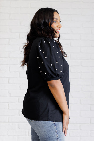 Diamonds and Pearls Puff Sleeve Top in Black