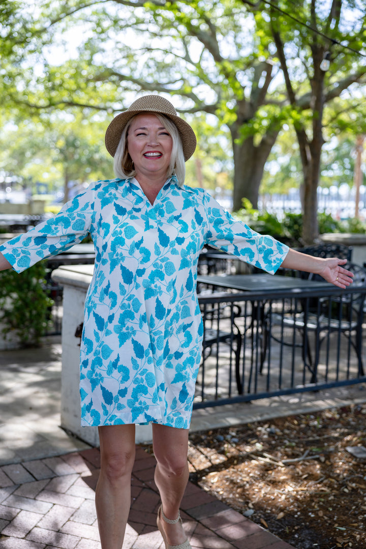 Blooming Blue Shirt Dress