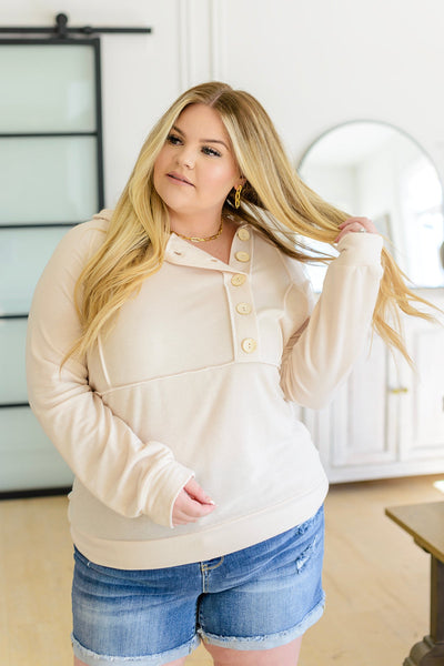 Capture the Day Side Button Hoodie in Oatmeal